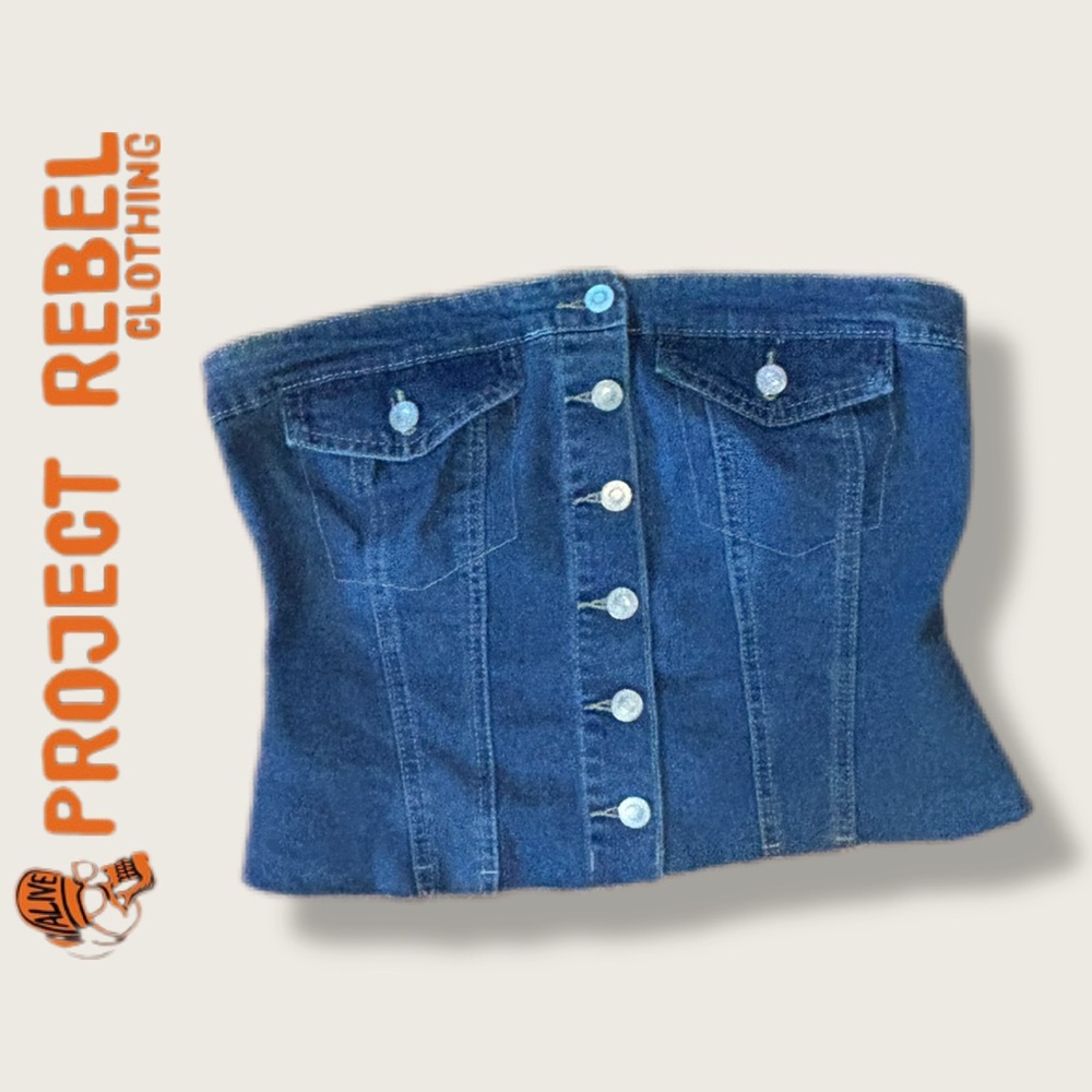 Project Rebel Denim Corset Tube Top | Size Medium | Y2K Vibe
